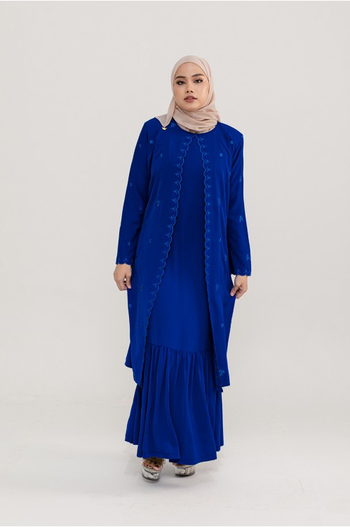 Embroidered Kebaya Jubah Royal Blue